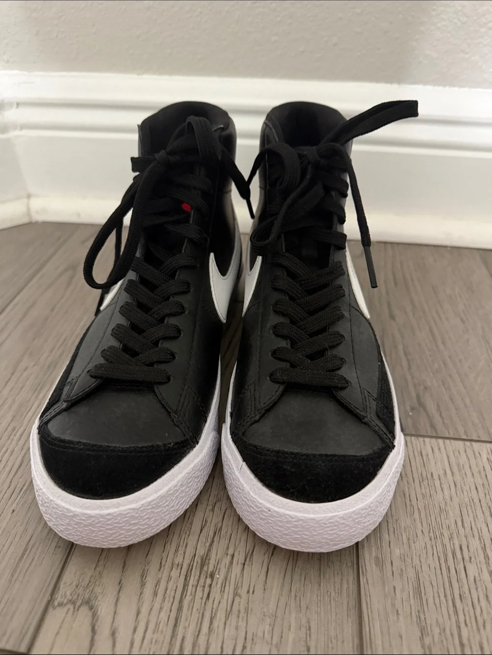 Nike Black High-Top Sneakers with White Swoosh 5.5 Y boys. Never worn